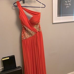 Fancy Orange/ Salmon colored Prom dress. Size 8